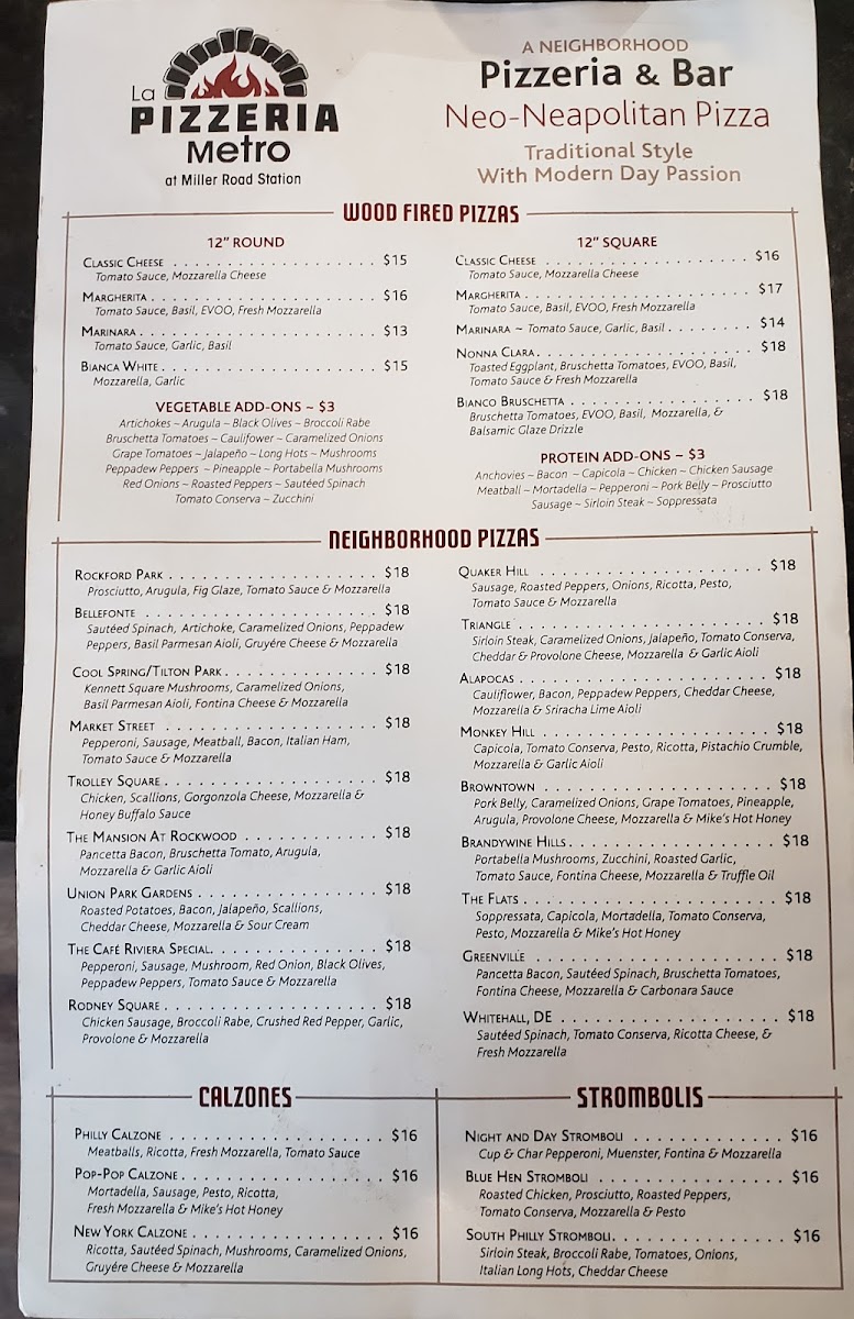 Menu La Pizzeria Metro-1